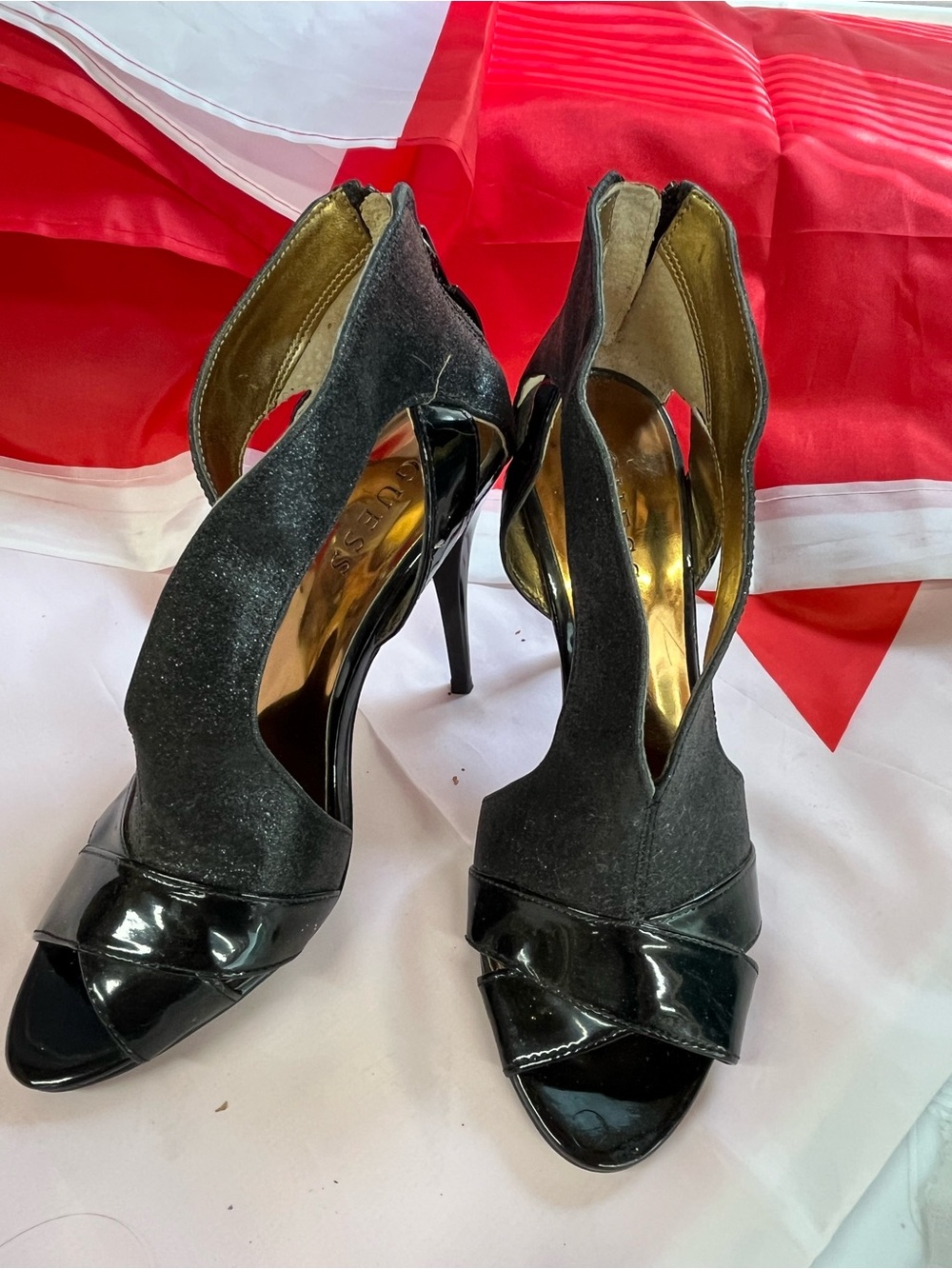 Guess Black Patent Stiletto Heel Sandals